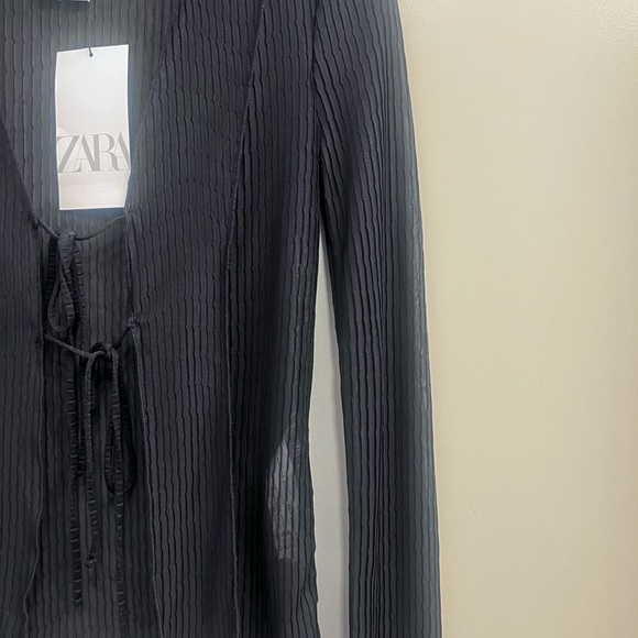 Zara 2 piece Matching Set 🖤 Front Tie LongSleeve Top and Pants Size S NWT - Picture 7 of 8